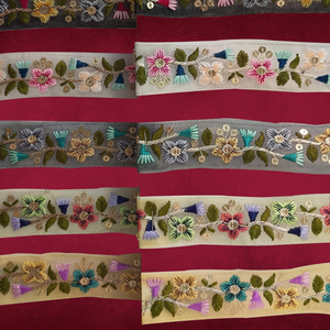 Lujoso encaje bordado floral colorido para ropa nupcial y decoración del hogar elegantes diseños intrincados para bodas y accesorios - Product Image 6