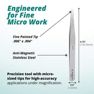 Precision Straight Fine Tip Anti-Magnetic Stainless Steel Tweezers Plastic Serrated Handle ESD-<b>Safe</b> <b>Tool</b> for Electronics Lab Use - Product Image 5