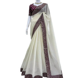 พร้อมซื้อชุดส่าหรีผ้าไหมกรุบกรอบแบบลำลองและชุดปาร์ตี้เย็บติดผ้าชิ้นเสื้อ - Product Image 1