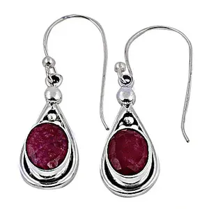 Boucles d'oreilles pendantes en argent 925 avec rubis pour femmes, bijoux fantaisie en pierres précieuses - Product Image 2