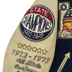 Veste universitaire vintage en laine avec manches en cuir, patchs brodés, style rétro, pour le basket-ball, le baseball, pour hommes - Product Image 6