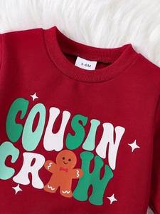 Jersey rojo de manga larga con cuello redondo para niños y niñas, perfecta para Otoño Invierno mezcla de algodón, ropa para niños pequeños - Product Image 4