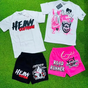 Wholesale Travel Pink Men's T-Shirt And Shorts <b>Set</b> With Tropical Print Crew Neck Casual Summer Outfit Breathable <b>Knitted</b> Cotton - Product Image 2