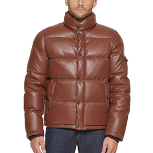 Veste bouffante en cuir véritable marron style motard veste d'hiver longue élégante avec logo personnalisé pour hommes - Product Image 6