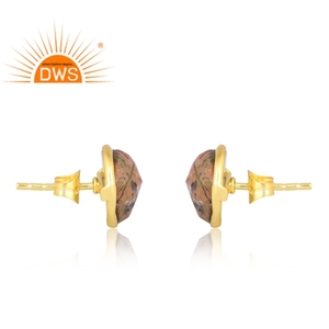 Meilleure vente de boucles d'oreilles en laiton plaqué or 18 carats avec pierres précieuses naturelles Unakite Demi Fine Jewelry Manufacturer - Product Image 4