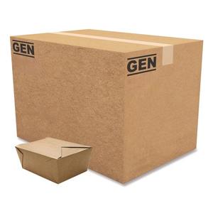 GEN KS10123 refermable 110 Oz. Boîte à emporter en papier kraft, forme carrée, 160/carton avec finition de laminage mat pour les collations - Product Image 1