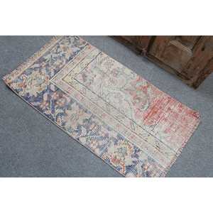 พรมวินเทจตุรกี ขนาดเล็ก 1.9x3.6 ฟุต (59x109 ซม.) พรมขนสัตว์เปอร์เซียสีน้ำเงิน - Product Image 4