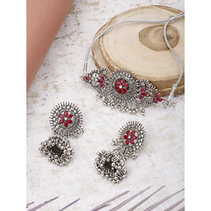 GS Maroon Round Center Flower Choker Elegant <b>Wedding</b> <b>Accessory</b> - Product Image 1