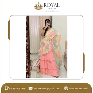 Lehenga Saree-ropa de fiesta de lujo, top de 3 capas con volantes y estampado de Georgette, estilo Boutique Premium - Product Image 2