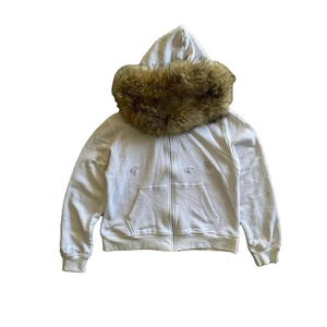 Sudadera con capucha de piel personalizada de mezcla de algodón básico, piel sintética desmontable, cremallera personalizada, sudadera pesada de 500gsm, OEM desgastado - Product Image 2
