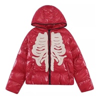 Veste matelassée à bulles streetwear brillante 2025, impression graphique personnalisée de crâne, impression gonflée épaisse, chaude, imperméable, col montant d'hiver