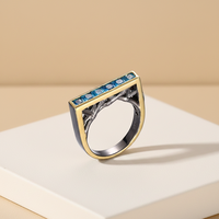 Bague pour homme, bijoux en argent Sterling 925, Zircon bleu, italien, fait à la main