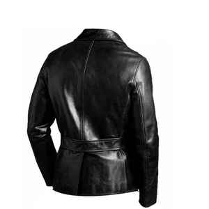 Veste de moto longue en cuir de haute qualité pour hommes pour la saison hivernale, avec logo et fermeture éclair. - Product Image 1