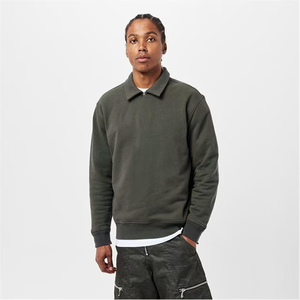 Sudadera con cuello polo de manga larga para hombre, Jersey holgado informal con mezcla de algodón suave de color sólido - Product Image 3