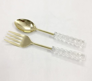 Ensemble de serveurs à salade en acier inoxydable de style minimaliste avec manche en acrylique de haute qualité, ensemble de couverts pour hôtel, cuisine, mariage, ustensiles - Product Image 1