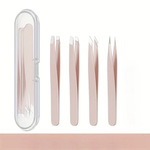 Pince à épiler professionnelle pour femmes, 4 pièces, pointe inclinée, pointe plate, pointe incurvée, pour les sourcils, les poils incarnés, l'élimination des débris, style personnalisable - Product Image 2