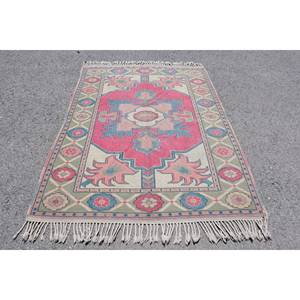 Alfombra Kilim rosa azul 4,9 pies X 6,9 pies Patchwork estilo lana viscosa tejido plano con respaldo de látex para dormitorio pasillo 10mm de espesor - Product Image 1