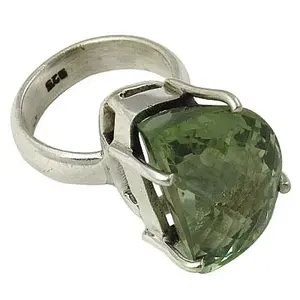 Bague en argent 925 plaqué or fin avec améthyste verte taille émeraude pour femme - Pierre naturelle - Product Image 1