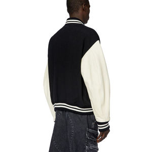 Chaqueta Estilo Universitaria Negra y Crema para Hombre, Ribete Acanalado a Rayas, Cierre de Botones a Presión, Ropa Urbana Premium, Abrigo Informal de Moda - Product Image 6