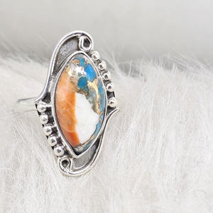 แหวนพลอยสีเทอร์ควอยส์ดอกรักเร่ธรรมชาติทำด้วยมือแหวนดีไซเนอร์เงินสเตอร์ลิง925กับขอบของผู้หญิง - Product Image 2