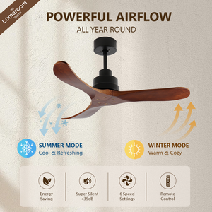 36 Inch <b>Ceiling</b> <b>Fan</b> Without Light, 3 Solid Wood Blades, Downrod Mount, <b>Remote</b> <b>Control</b>, DC Motor for Bedroom Living Room - Product Image 2