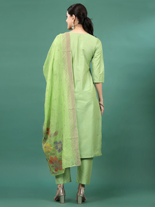 Ensemble tendance de kurta, pantalon et dupatta en polyester vert uni, élégant et droit, pour mariage indien, tenue de fête, ethnique, en gros - Product Image 4