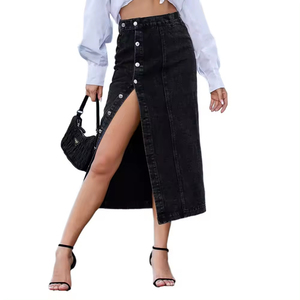 กระโปรงยีนส์ผู้หญิงลายปักแบบดิสเทรส ดีไซน์วินเทจ ทรงหลวม สไตล์สตรีทแวร์ พร้อมกระดุม  สำหรับฤดูใบไม้ร่วง - Product Image 2