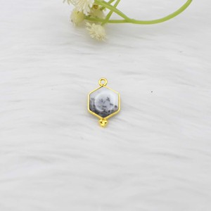 Pendentif agate dendritique forme hexagonale or vermeil 925 ensemble de lunette en argent sterling breloque à caution unique bijoux élégants cadeau pour enfants - Product Image 2