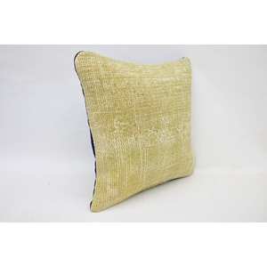 Coussin décoratif de luxe tissé par oreiller Kantha en laine beige à rayures subtiles de 14x14 pouces avec motif vintage pour l'utilisation du sol de la literie - Product Image 2