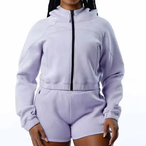 Ensemble 2 pièces en molleton de coton pour femme, le plus confortable, avec sweat à capuche zippé et short, idéal pour l'hiver, en vente à faible MOQ 2026 - Product Image 1