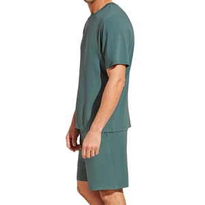 Conjunto de pantalones cortos de jersey 100% algodón para hombre, camisetas y pantalones cortos lisos de 250 GSM, conjunto de pantalones cortos deportivos casuales con logotipo personalizado. - Product Image 6