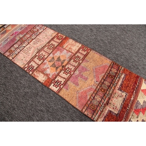 Alfombra Turca Pequeña de 2.3x8.5 pies, Alfombra Geométrica Vintage Rosa Arcoíris - Product Image 4