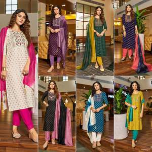 Prêt à porter Reyon Broderie Ethnique Indienne & Pakistanaise Costume Comprend Imprimé Travail Kurti Pair et Salwar Kameez - Product Image 4