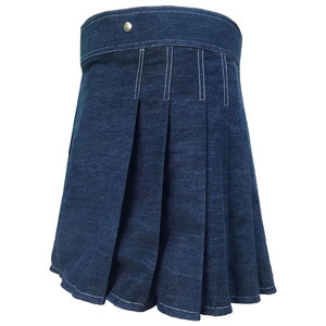 Kilt Utilitario de Mezclilla Azul Índigo con Correa de Cintura con Hebilla y Costuras en Contraste Blancas 2026 - Product Image 2