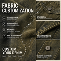 Veste en jean vintage personnalisée IKDEER pour homme, motif clouté en strass, marque privée OEM ODM, vêtement d'extérieur streetwear