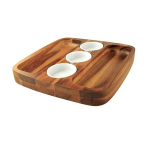 Bandeja de servir de madera natural de alta calidad con asa de metal para desayuno, vajilla, utensilios de cocina, té, café, aperitivos. - Product Image 6
