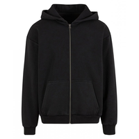 Sudadera con capucha y cremallera para hombre, OEM, 100% de alta calidad, gruesa, 180g, estilo vintage, lavada, negra, teñida, impermeable, para invierno, con logo personalizado, estilo urbano.