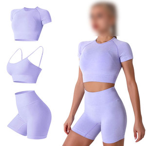 Meilleure vente, ensemble 3 pièces de yoga, vêtements de sport haute performance pour femmes, soutien-gorge de sport, haut court et short, séances d'entraînement de fitness et de gymnastique - Product Image 6