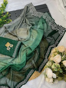 Moda India elegante diseñador de Bollywood multicolor trabajo a mano impreso silkCrush Sari último Sari para Chic étnico desgaste de fiesta - Product Image 6