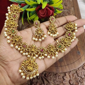 Elegant Premium Quality Temple Necklace <b>Set</b> With <b>Gold</b> Plated With Stone Necklace <b>Set</b> With <b>Earrings</b> for Wedding Wear For Women - Product Image 1
