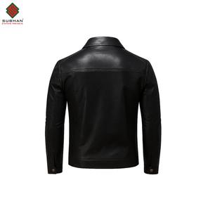 Chaqueta Bomber de Cuero Genuino Negra para Hombre con Cuello Alto y Cierre de Cremallera, Ropa Exterior Informal de Color Sólido para Invierno - Product Image 6