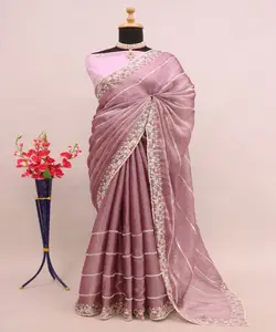 Attrayantes femmes indiennes portent de la soie saree dentelle vêtement sari fête porter de mariage bas prix coton soie prêt à porter saree