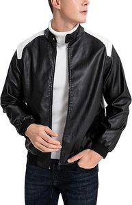 Chaquetas de Cuero para Hombre, Cuello Alto, Corte Ajustado, Invierno, Cierre de Cremallera, Estilo Casual Urbano, Secado Rápido, Talla 8XL - Product Image 2