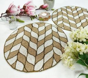 Set of <b>Christmas</b> handmade beaded <b>placemat</b> tablemat inch red and gold Set of <b>Christmas</b> han t tablemat inch red and gold - Product Image 2