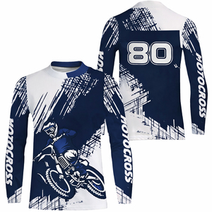 Camiseta de Motocross Roja y Negra con Estampado de Sublimación Personalizado, Camiseta de Manga Larga M X Racing con Estampado de Número Personalizado - Product Image 2