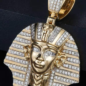 Nouveauté Pendentif en argent sterling 925 glacé avec moissanite, roi pharaon égyptien Toutankhamon, clarté VVS, plaqué or 14 carats, rhodié, charme pour homme - Product Image 1