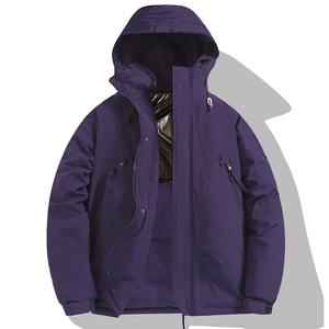 แจ็กเก็ตปีนเขากันน้ำสำหรับผู้ชาย, เสื้อแจ็กเก็ตผู้ชายมีซิประบายอากาศได้คอปกสีทึบสไตล์ลำลอง - Product Image 1