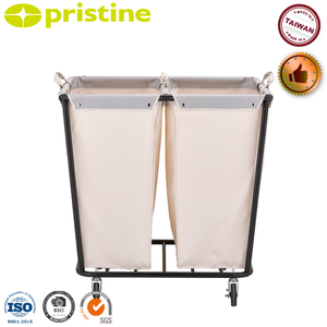 Modern 2 Bag Canvas Laundry Cart with Wheels for Household Use <b>Large</b> Capacity Steel <b>Frame</b> - Product Image 6
