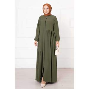 Caqui bolsillo detallado plisado modesto conjunto abaya - Product Image 3