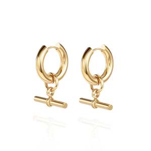 Jeulia Geometric Princess Cut Rhodium Plated T-Bar Hoop Pendant Earrings - Product Image 1